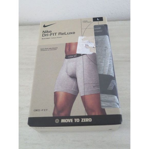Nike KE1076 033 Men's Sz L (36-38) 2-Pack Gray Dri-FIT ReLuxe Boxer Briefs - Picture 4 of 4